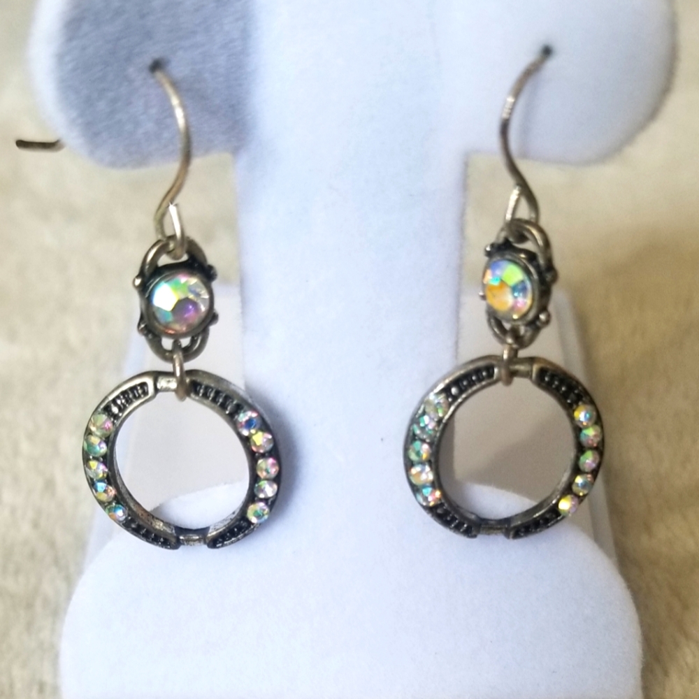 Hoop Crystals w/Blackened Silver Dangly Earrings